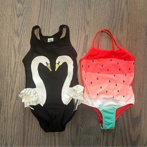 Bundle of 2 swimsuits girl size 4 swan watermelon